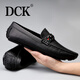 DCK男鞋冬季新款潮流休閑皮鞋男百搭軟面軟底防滑懶人一腳蹬豆豆鞋男 黑色 41 (255mm)