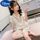 迪士尼（Disney）夏天兒童睡衣女童夏季薄款短袖冰絲套裝中大童家居服空調(diào)服公主風 杏色 V領(lǐng)冰絲 150碼(建議身高140cm)