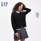 GAP女裝純羊毛羅紋拼接下擺針織衫開衫外套634177 黑色 165/84A(M) 亞洲尺碼