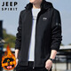 JEEP SPIRIT吉普外套男士夾克男裝秋冬季韓版寬松連帽上衣服 黑色 XL