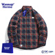 WASSUP HERMU官方潮牌棉服男秋冬季格子紅色棉衣加厚保暖面包服情侶外套棉襖子 藏青色 XL （建議140-160斤）