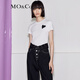 MO&Co.蛋白皮愛心章仔正肩短袖圓領(lǐng)T恤上衣 白色黑色摩安珂 本白色-第2批 L 170