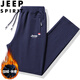 JEEP SPIRIT吉普運(yùn)動(dòng)褲男春秋季休閑純色春款寬松褲子 藍(lán)色直筒加絨 5XL