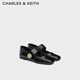 CHARLES&KEITHCK1-70920166金屬圓扣兩穿平底瑪麗珍鞋 Black黑色 39 (250)