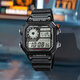 卡西歐（CASIO）小方塊大表盤(pán)AE1200WH-1A 1B運動(dòng)復古手表男防水簡(jiǎn)約學(xué)生電子表 AE-1200WH-1A黑武士 【附加貼膜】