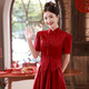蘭卡·羅妮酒紅色敬酒服新娘2025夏季新款新中式改良旗袍領(lǐng)證訂婚結(jié)婚禮服裙 酒紅色 XL