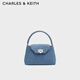 CHARLES&KEITH編織手提凱莉包菱格鏈條包包女包生日禮物CK2-50782379 Denim Blue深牛仔藍色 M