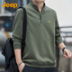 吉普（JEEP）衛(wèi)衣男春秋季寬松立領長袖T恤男士休閑衣服男裝 軍綠 XL 