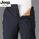 JEEP SPIRIT中年冬季加絨外穿棉褲男士高腰大碼保暖褲子爸爸高腰防寒褲子男 黑色【前開(kāi)門(mén)-帶門(mén)襟拉鏈】 S S（建議80-100斤）