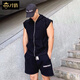 才俏背心男開(kāi)衫坎肩特大碼男裝無(wú)袖衛衣連帽衫夏季運動(dòng)拉鏈訓練健身 黑色 2XL 建議150-200斤