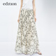 edition半身裙女夏新款浪漫度假風(fēng)花卉印花手工排褶棉麻半裙 杏底黑花色 M/165