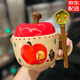 賢獅網(wǎng)紅可愛(ài)蘋(píng)果陶瓷水杯帶蓋勺家用女生萌咖啡杯高顏值創(chuàng  )意馬克杯 【禮袋裝】蘋(píng)果小熊+陶瓷小勺  420ml