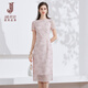 經(jīng)典故事（JANE STORY）2024新款高端紅色水溶蕾絲連衣裙女夏季氣質(zhì)長裙法式修身蕾絲裙子 粉色 M