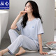 從心女士莫代爾睡衣女夏季薄款家居服夏天睡衣女冰絲短袖長(cháng)褲大碼套裝 D 2071湖藍（帶胸墊） L 女 [高160-165重100-120斤]