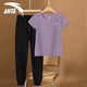 安踏運動(dòng)套裝女夏季款短袖t恤透氣長(cháng)褲運動(dòng)休閑服飾跑步健身服兩件套 -6綢灰紫 L/170