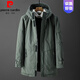 皮爾卡丹（pierre cardin）冬裝加厚中長(cháng)款棉服男帥氣連帽休閑商務(wù)棉衣保暖冬天外套棉襖針織 綠色 2XL