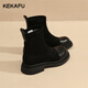 珂卡芙（KEKAFU）短靴子女2024新款潮流百搭女靴瘦瘦靴女士單靴炸街時(shí)裝靴女彈力靴 黑色 跟高4cm 37