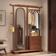 振林新中式實(shí)木掛衣架落地臥室家用帶旋轉鏡子一體衣帽架全身鏡置物架 胡桃色（旋轉鏡子）包安裝