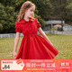 ASK JUNIOR女童連衣裙2025夏薄款兒童泡泡袖襯衫裙公主裙 紅色  170 