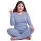 榮櫻女圓領(lǐng)內衣莫代爾純色秋冬薄款修身打底秋衣秋褲保暖套裝媽媽裝 淺藍色 4XL【145-175斤】