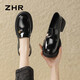 ZHR樂(lè )福鞋女春秋時(shí)尚亮面厚底單鞋女復古兩穿小皮鞋女 FT21 黑色 37 