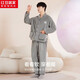 紅豆居家（Hodohome）【加絨加厚】秋冬保暖柔軟情侶男女寬松版長(cháng)袖開(kāi)衫睡衣套裝可外穿 大象灰 2XL 180