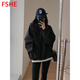 FSHE工裝連帽短外套女春秋2025新款春秋休閑寬松夾克棒球服外套上衣 黑色外套  L 110至125斤