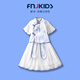 FNJ KIDS童裝女童青花瓷漢服連衣裙夏季新款兒童公主裙女孩改良裙子 藍色 120 cm (建議身高110-120cm)
