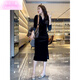 儷韻小屋（LiYunHouSe）高級金絲絨連衣裙2024新款收腰顯瘦洋氣長(cháng)款秋季長(cháng)袖 黑色長(cháng)款 XL 建議120-130斤