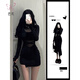 芭鳶 春季2025新款女裝御姐風(fēng)黑色魚(yú)骨長(cháng)袖連衣裙高級感后媽包臀裙子 圖片色長(cháng)款 L