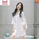 貓人（MiiOW）2025年仿真絲睡裙女春夏季冰絲薄款性感白襯衫夏冰感綢緞睡衣 一件白襯衫 均碼 (適合95-130斤)