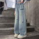 女童春裝2026新款褲子洋氣兒童直筒闊腿褲女孩大童春秋牛仔褲寬松 藍色 160