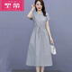 皮爾卡丹（pierre cardin）棉麻連衣裙棉綢氣質(zhì)女2025新款夏季時(shí)尚減齡修身顯瘦中長(cháng)款溫柔風(fēng) 霧藍色 L 105-115斤