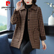 皮爾卡丹200斤加肥胖媽媽中老年女裝秋冬仿羊毛呢子外套加大碼羊格子大衣 咖色專(zhuān)柜版 3XL 建議體重 140-155
