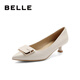 百麗（Belle）高跟鞋女細跟商場(chǎng)同款通勤方扣貓跟單鞋A8X1DAQ4 米白 36 (230mm)