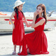 喜雅萌沙灘裙女海邊度假長(cháng)裙親子風(fēng)裝母裝2025新款沙灘紅色連衣裙優(yōu)雅 紅色 媽媽M 42