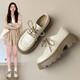 ZHR樂(lè )福鞋女百搭學(xué)院風(fēng)英倫單鞋女厚底粗跟鞋子女 PJF01 米色 37 