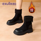 依思 Q（exull）女鞋雪地靴女2025秋冬新款加絨加厚保暖短靴女厚底增高短靴女 黑色-百搭耐看 35
