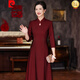 皮爾卡丹（pierre cardin）喜婆婆婚宴裝平時(shí)可穿媽媽結婚禮服新款顯瘦連衣裙改良旗袍秋 酒紅色 L (100-110斤)