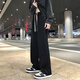 百鵲亭直筒休閑褲子男薄垂感寬松2025春秋夏季運(yùn)動(dòng)闊腿青少年學(xué)生衛(wèi)褲男 黑色 XL碼（110斤-145斤）