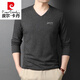 皮爾卡丹（pierre cardin）男士V領(lǐng)長袖t恤雞心領(lǐng)男棉純色秋季男裝T恤上衣服打底小衫潮 R9863黑灰 M 165100-120斤
