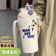 斌諾（BIN NUO）保溫杯女士 水杯學生高顏值大容量雙飲316吸管直飲兩用杯子禮物 白色英文【背帶款】3D貼紙(隨機) 500ML【保溫杯 自帶茶隔】