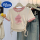 迪士尼（Disney）女童夏季短款短袖t恤全棉兒童夏裝2025新款收腰修身上衣洋氣時(shí)髦 杏色【涂鴉字母#】 150 cm