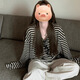 伴夕上衣女長袖t恤女圓領(lǐng)衣服女裝秋季黑色條紋t恤女大碼寬松t恤新款 松弛感條紋上衣薄款 M 【建議100斤內(nèi)】