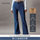 Calvin Klein Jeans24春季女士休闲微弹洗水ck高腰镂空直筒微喇牛仔裤J222910 1BJ-牛仔蓝 25