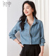 初申春秋長(cháng)袖襯衫女新復古風(fēng)潮疊穿法式牛仔襯衣外套S143C2004