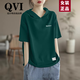 QVI高端品牌 純棉短袖T恤女2025夏季新款寬松減齡顯瘦涼感連帽上衣 墨綠色  XL 【120-135斤】