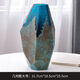 子木雅居法國設計師款 現代簡(jiǎn)約高級感手工藝術(shù)玻璃花瓶客廳餐桌插花花器 水波藍-幾何大號