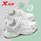 特步（XTEP）女鞋跑步鞋春季款增高老爹休閑鞋子女輕便皮革面厚底耐磨運動(dòng)鞋女 帆白/淺麻灰 (防水皮面) 36