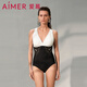 愛(ài)慕連體泳衣女士繁華之上深V連體泳衣AM689741 黑色400 S (160)